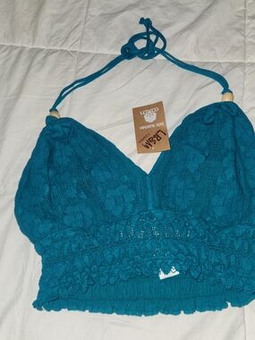 Teal Crochet Halter Crop Top